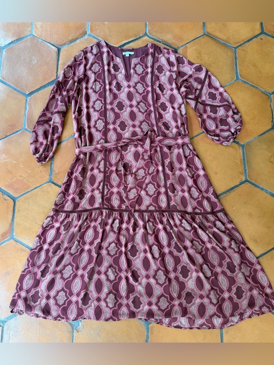 Chico's Dresses & Skirts - Chico’s Maroon Medallion Kaftan Tiered Maxi Dress Size 3.5 P Size 18 Boho Resort